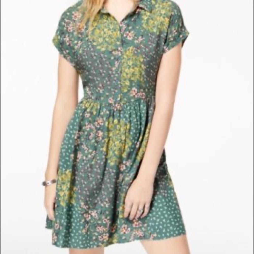 Printed Rolled-Sleeve Shirtdress